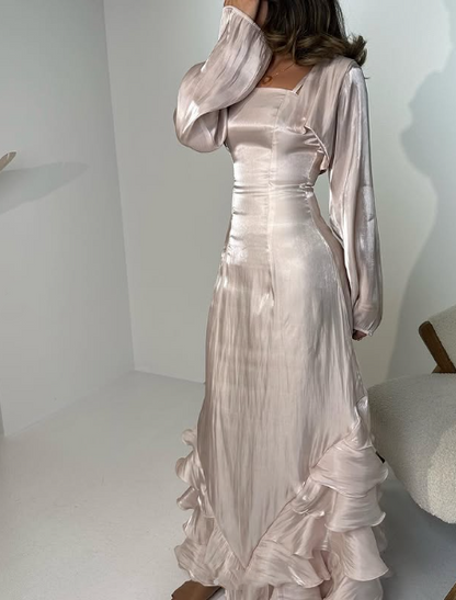 Vintage Prom Dresses with Ruffles,Floor Length Evening Gown