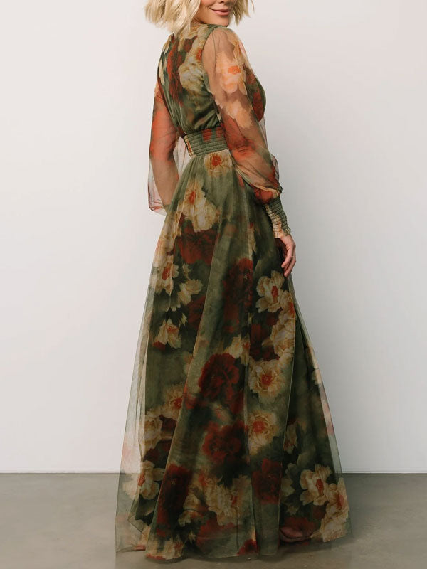 Oil Painting Printed Mesh Women's Dress