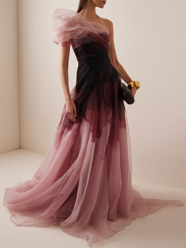 Off-shoulder Mesh Maxi Dress