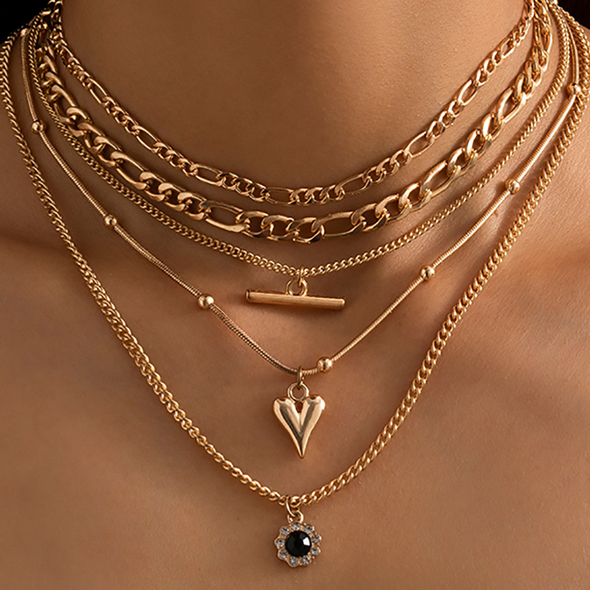 Multiple set of love pendant metal necklace