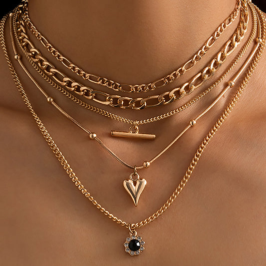 Multiple set of love pendant metal necklace