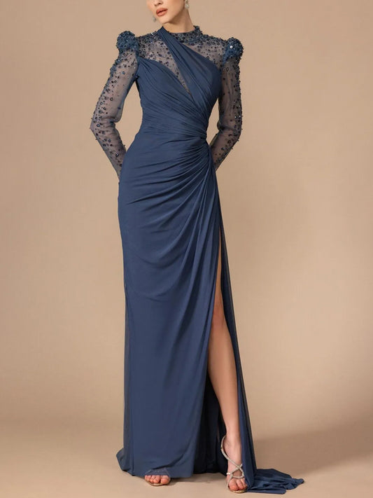 Round Neck Solid Color Sequins Maxi Dress