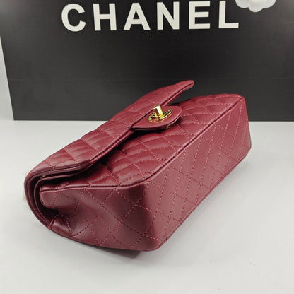 CHANEL CLASSIC 11.12 HANDBAG GOLD TONE METAL BURGUNDY 25CM A01112 Y04059 NZV44