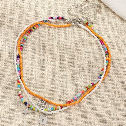 Colorful rice beads personalized flowers and stars necklace set