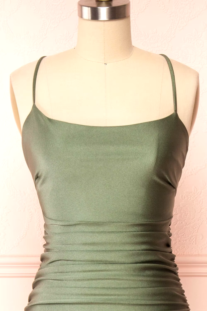 Modest Mermaid Straps Sage Green Slit Long Prom Dress P1450