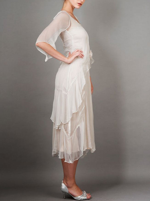 Downton Abbey Tea Party Crew Neck Solid Dress