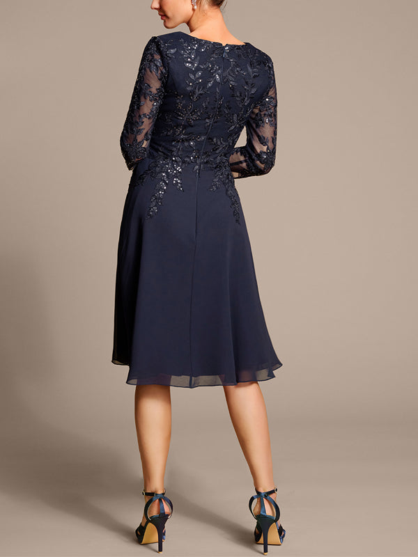 V-neck Lace Solid Color Midi Dress