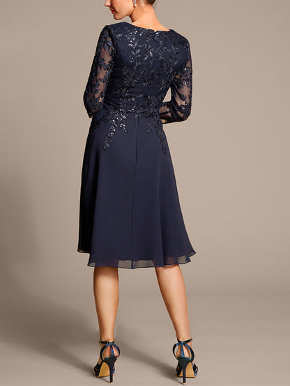 V-neck Lace Solid Color Midi Dress