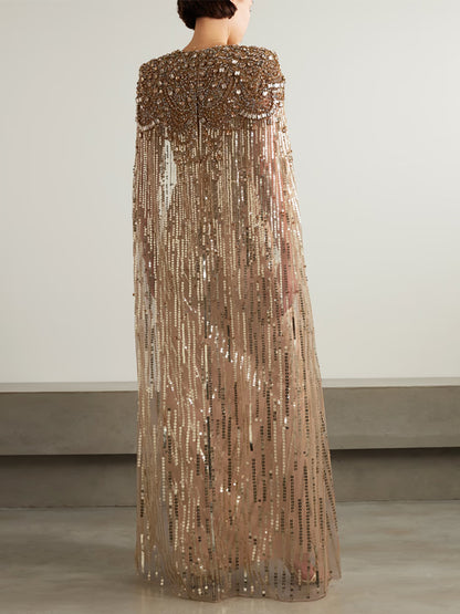 V-Neck Sequin Solid Color Maxi Dress