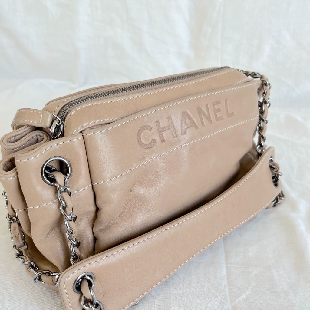 Chanel Tan Leather Accordion Zipper bag