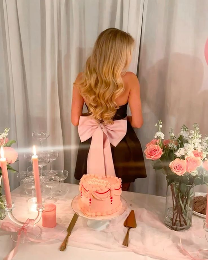 Cute Strapless Black Satin A Line Formal 20th Birthday Dress Short Homecoming Dress With Bow S956