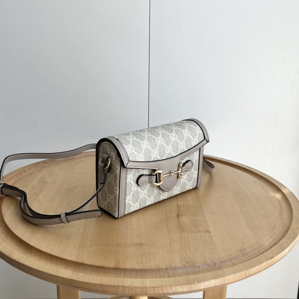 GUCCI HORSEBIT 1955 MINI BAG ‎BEIGE AND WHITE GG SUPREME 18CM ‎‎699296 UULBG 9683