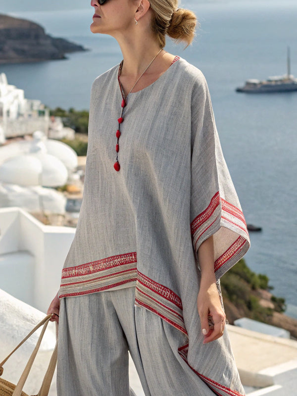 Comfortable and Elegant Cotton and Linen Wide-leg Women's Cotton and Linen Suit