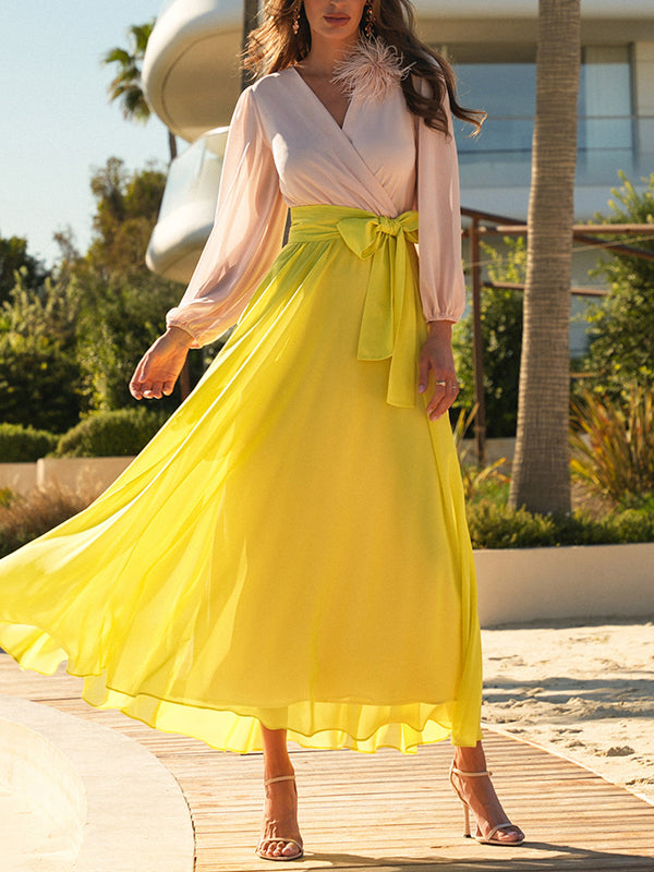 Fresh Bow Temperament Stitching Women's Dress