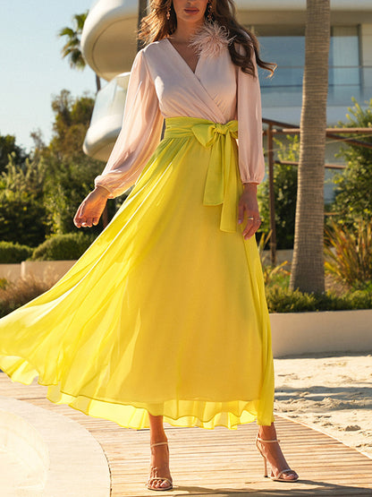 Fresh Bow Temperament Stitching Women's Dress