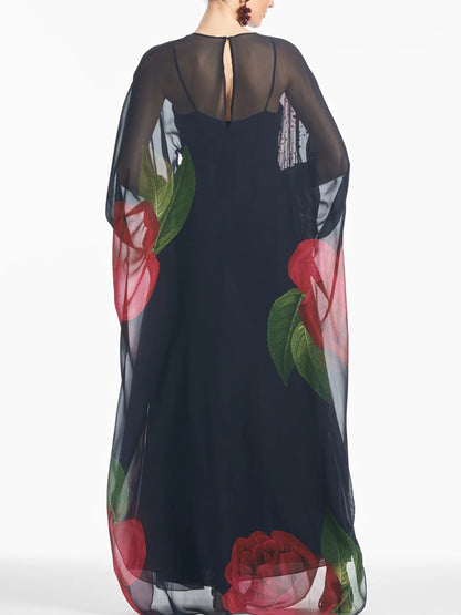 Floral Print Chiffon Sheer Gown