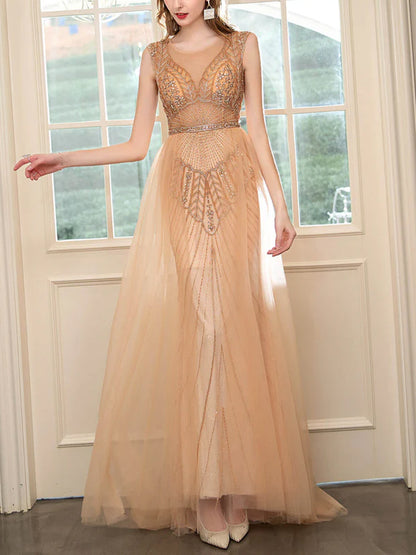 Round Neck Sleeveless Mesh Maxi Dress