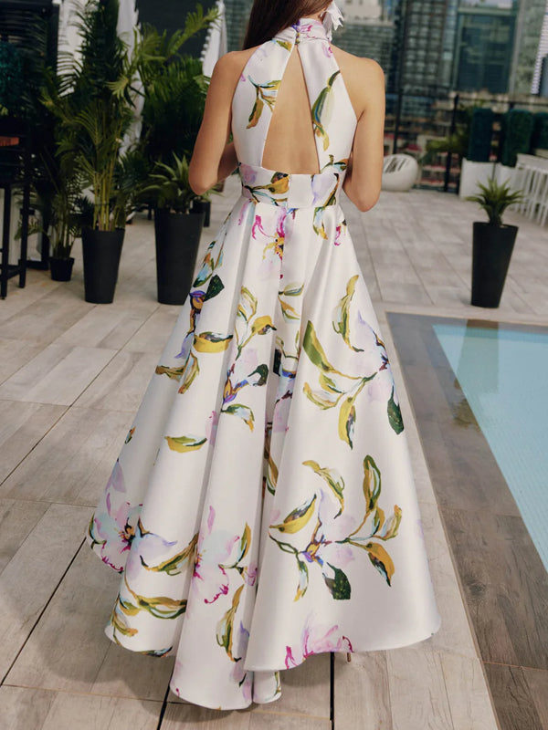 Ladies' Floral Print Backless Dress