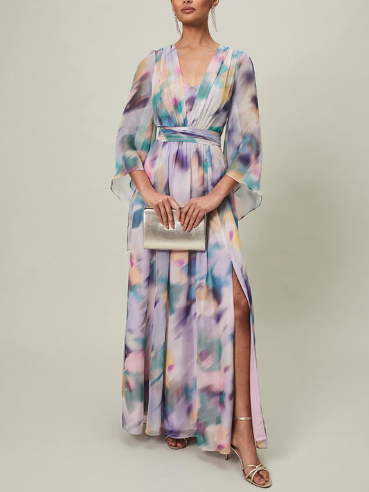 V-neck Irregular Cuffs Chiffon Temperament Women's Dress