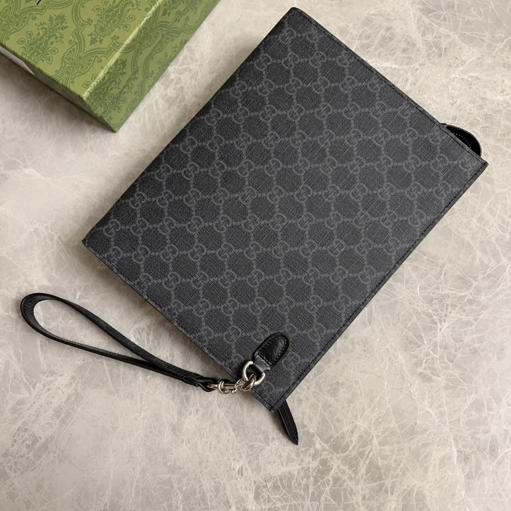 GUCCI GG POUCH WITH GREY TRIM BLACK 18CM 768255 FACQC 1048