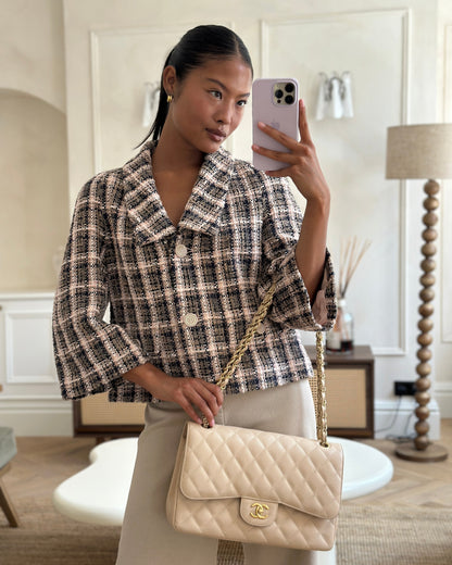 Chanel Beige Jumbo Classic Double Flap Bag in Caviar Leather with Gold Hardware