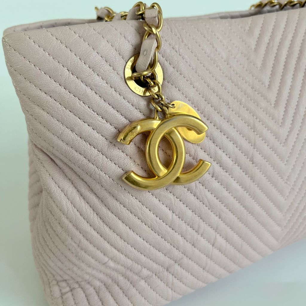 Chanel Chevron Leather Tote Bag Pink