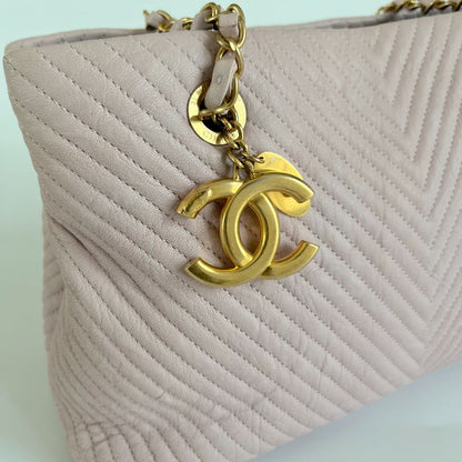Chanel Chevron Leather Tote Bag Pink
