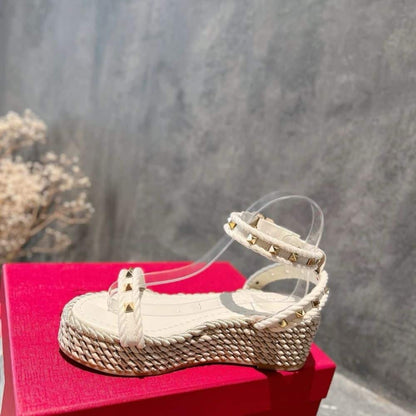 VALENTINO ROCKSTUD FLATFORM SANDAL WHITE