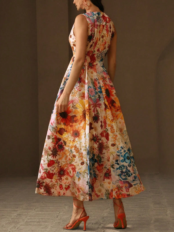 Floral Waist Fit A-Line Elegant Women's Holiday Dress