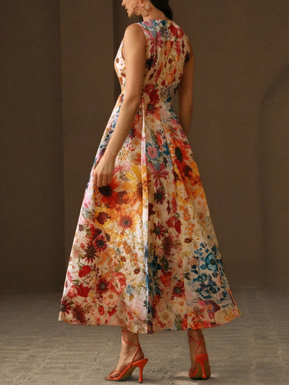 Floral Waist Fit A-Line Elegant Women's Holiday Dress