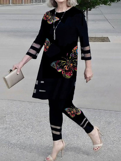 Temperament Butterfly Print Ladies Suit