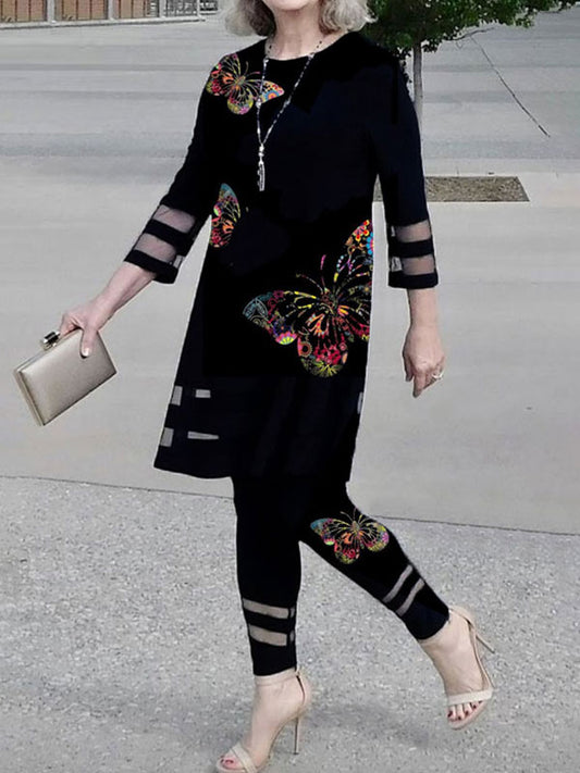 Temperament Butterfly Print Ladies Suit