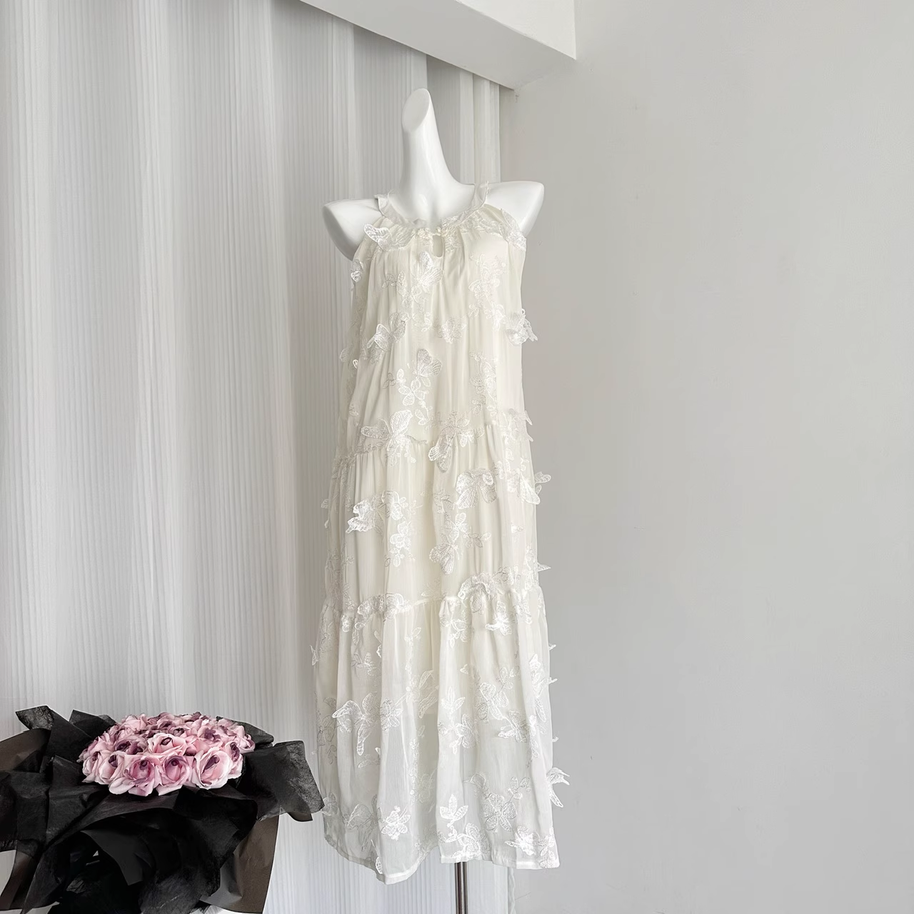 Cute A line Halter Ivory Lace Dress Holiday Dresses SD318