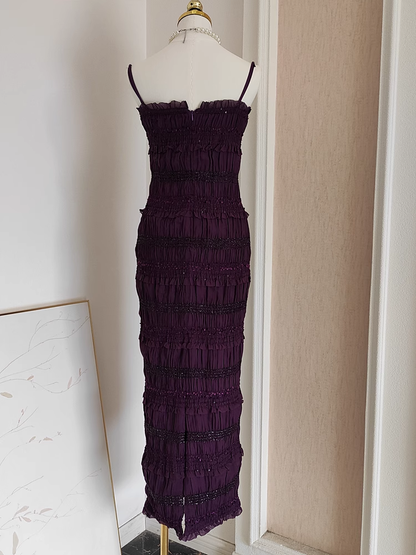 Sexy Sheath Spaghetti Straps Grape Sleeveless Party Dress Holiday Birthday Dresses For Women SD357
