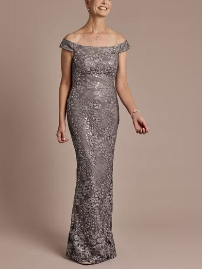 Off-the-Shoulder Sequin Embroidered Sheath Dress