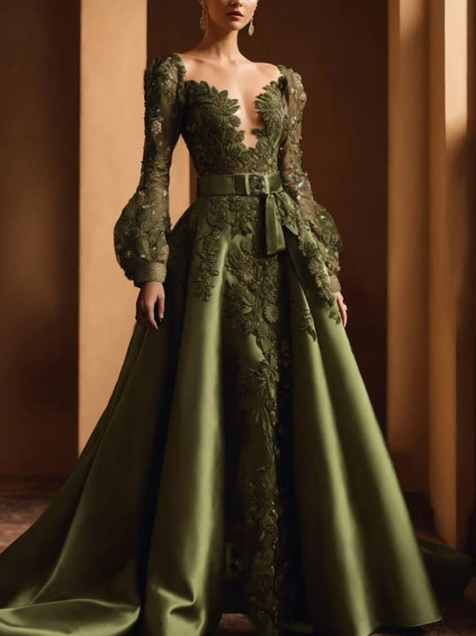 Hand-appliqued Airy Satin Women's Dress