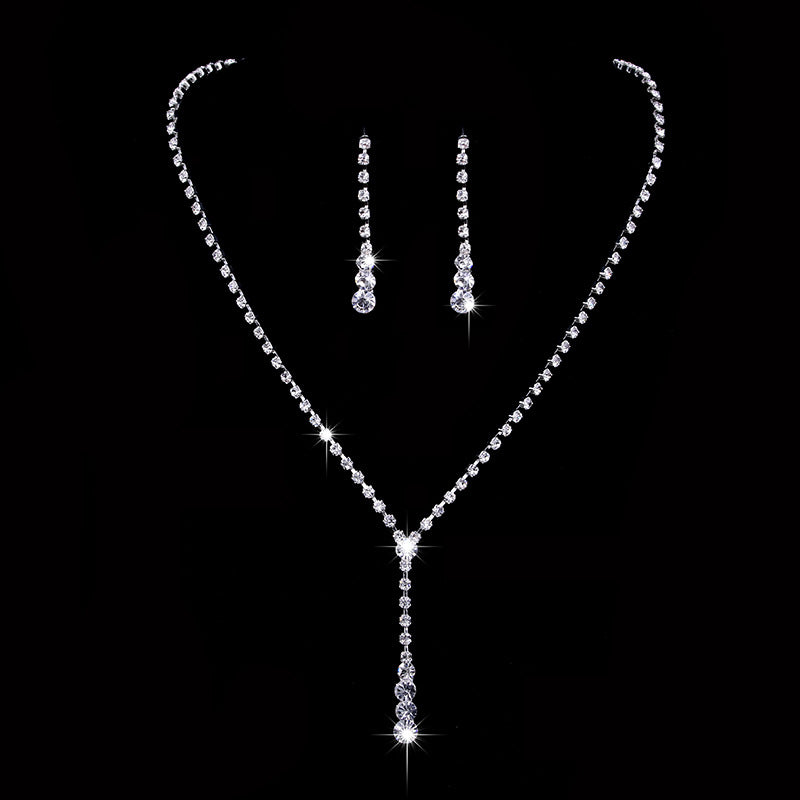 Brilliant Full Diamond Zircon Drop Necklace and Earrings Set