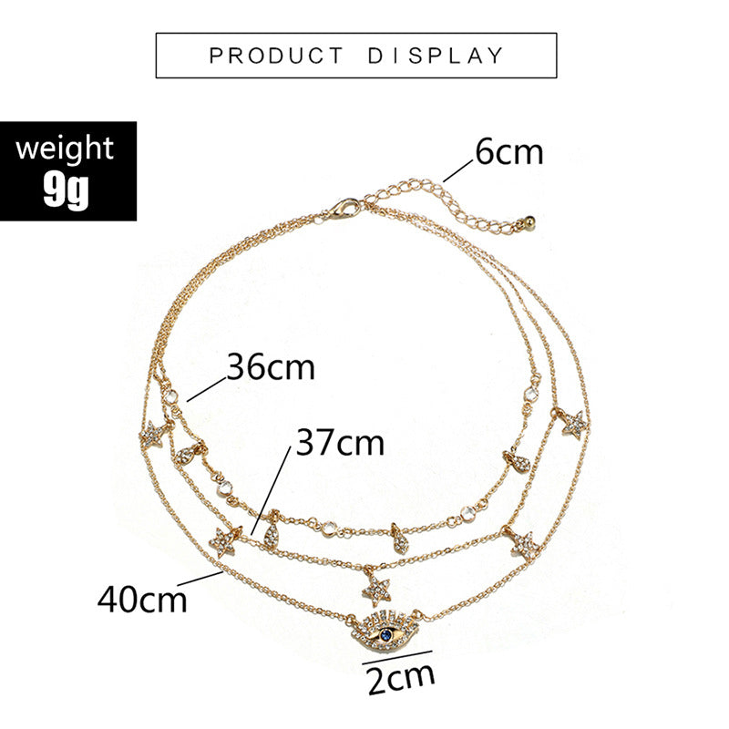 Water drop blue diamond multilayer necklace