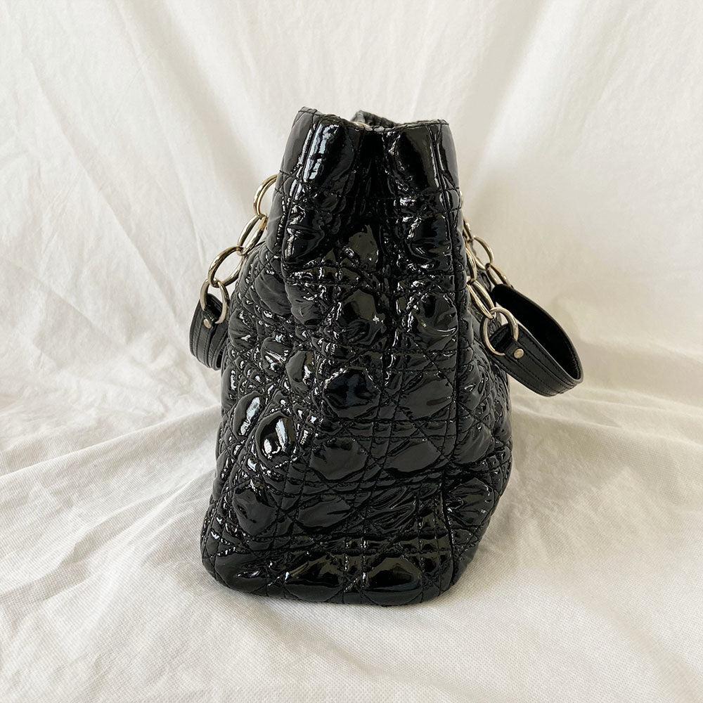 Dior Black Cannage Soft Patent Leather Lady Dior Shopper Tote