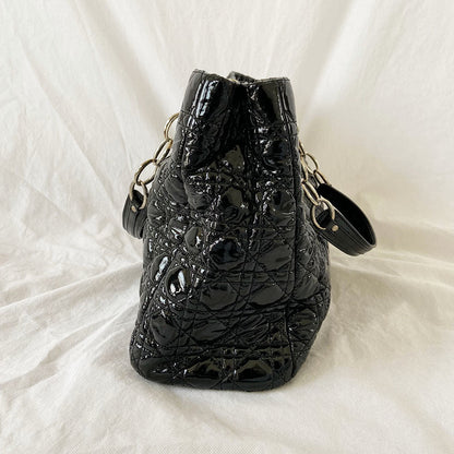 Dior Black Cannage Soft Patent Leather Lady Dior Shopper Tote