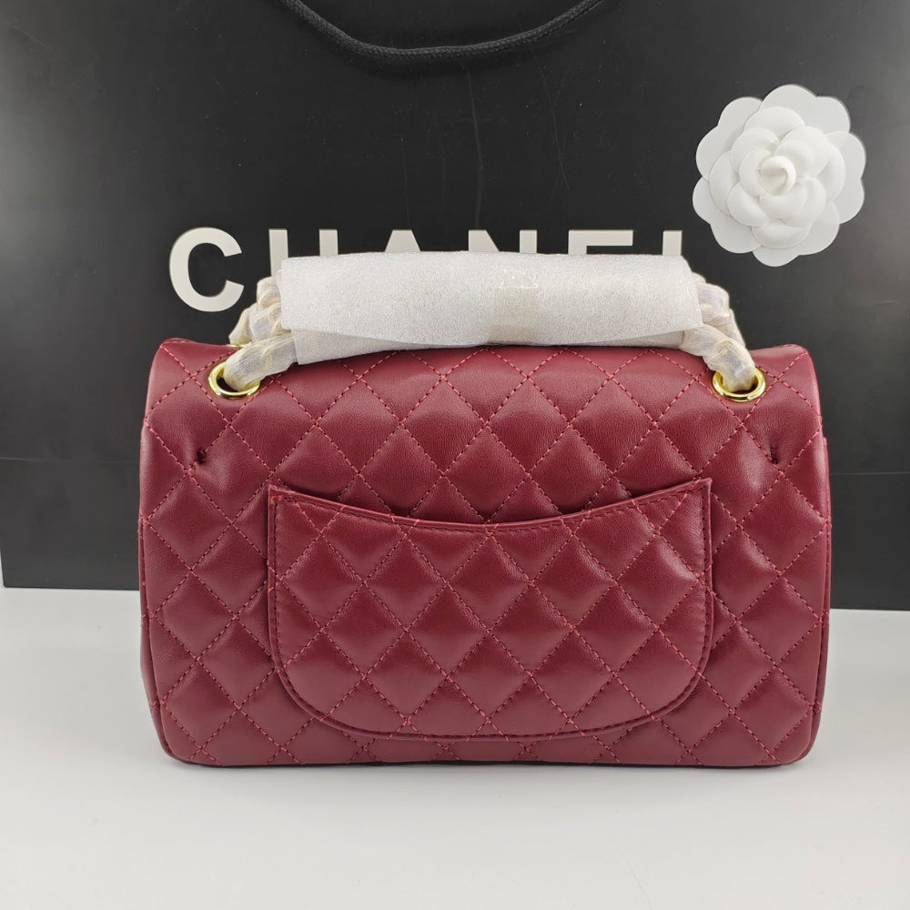CHANEL CLASSIC 11.12 HANDBAG GOLD TONE METAL BURGUNDY 25CM A01112 Y04059 NZV44