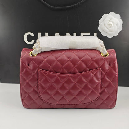 CHANEL CLASSIC 11.12 HANDBAG GOLD TONE METAL BURGUNDY 25CM A01112 Y04059 NZV44