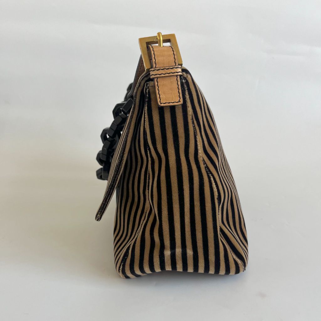 Fendi striped velvet FF flap shoulder vintage bag
