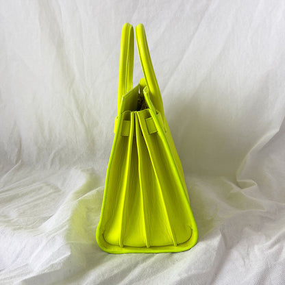 Saint Laurent Neon Yellow Leather Small Classic Sac De Jour Tote