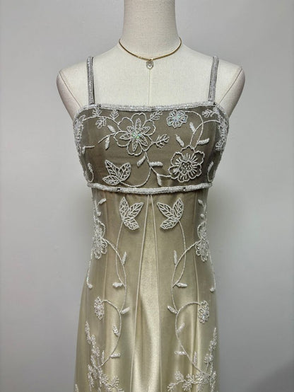 Champagne color gorgeous retro gradient exquisite beaded long elegant tulle ball gown evening dress party dress prom dress gh3192