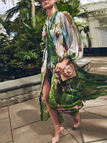 Resort Chiffon Floral Silk Robe Women's Dress