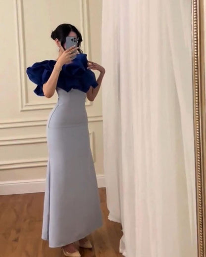 Gentle Pink Mermaid Off the Shoulder Organza Satin Prom Dress Party Dress with Slit SH3680