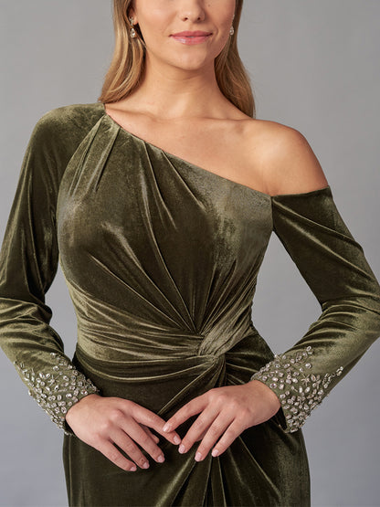 Off-shoulder Corduroy Solid Color Maxi Dress