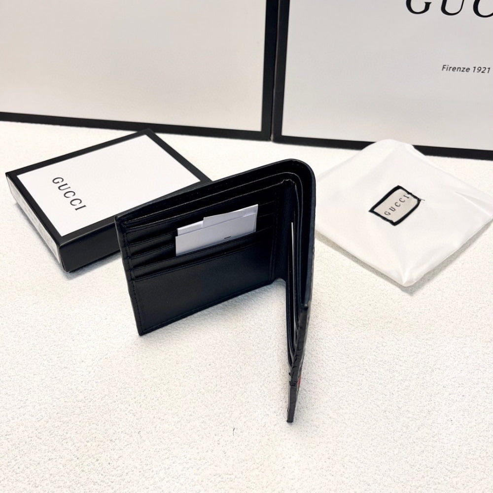GUCCI GUCCISSIMA WEB BIFOLD WALLET BLACK 11CM
