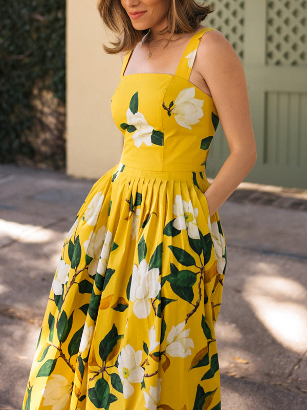 Temperament Square Neck Elegant Holiday Ladies Print Dress